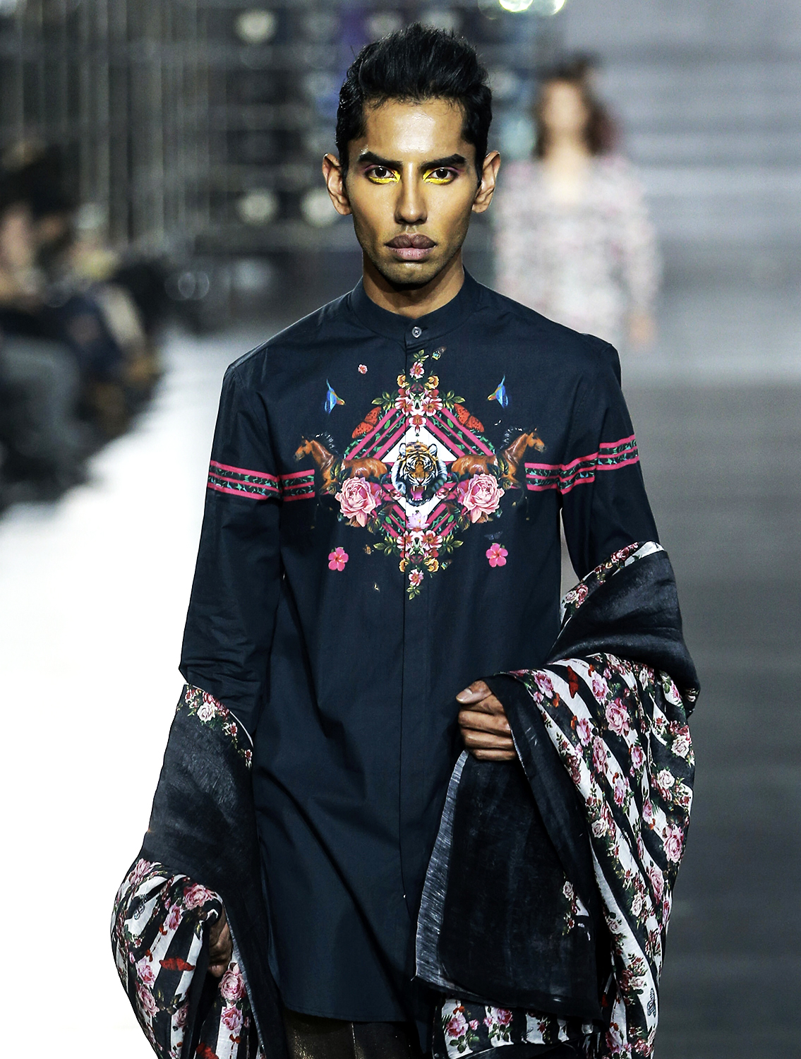 Black Tiger Signature Print Flauntwear Shirt  Golden Trousers