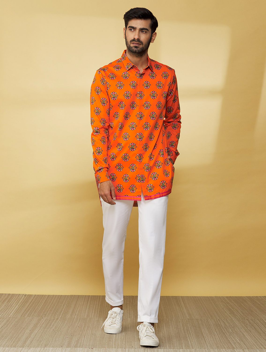 OrangeLeo Hem Striper Style Shirt
