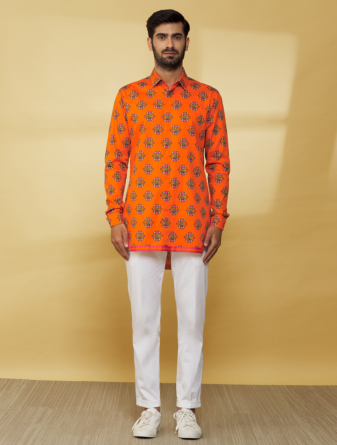 OrangeLeo Hem Striper Style Shirt