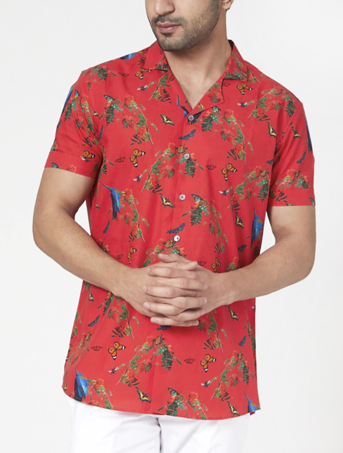 Red Camp Collar Printed Shirt