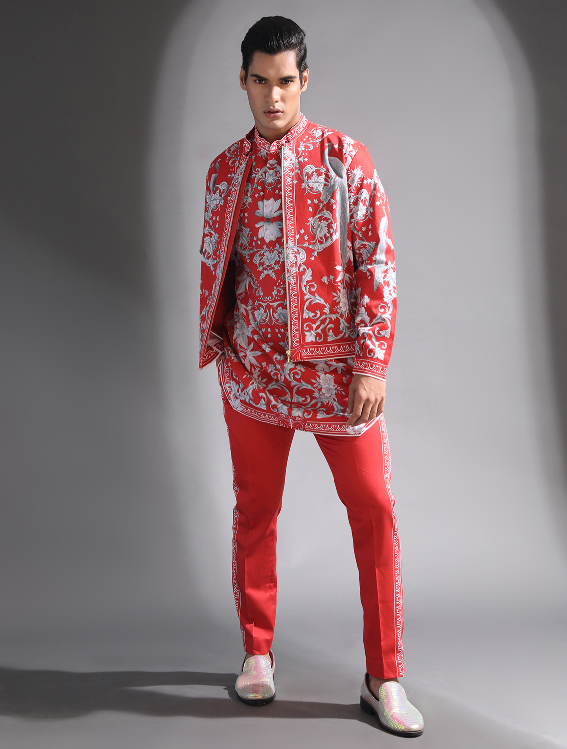 Red Baroque Side Striper Trousers Full