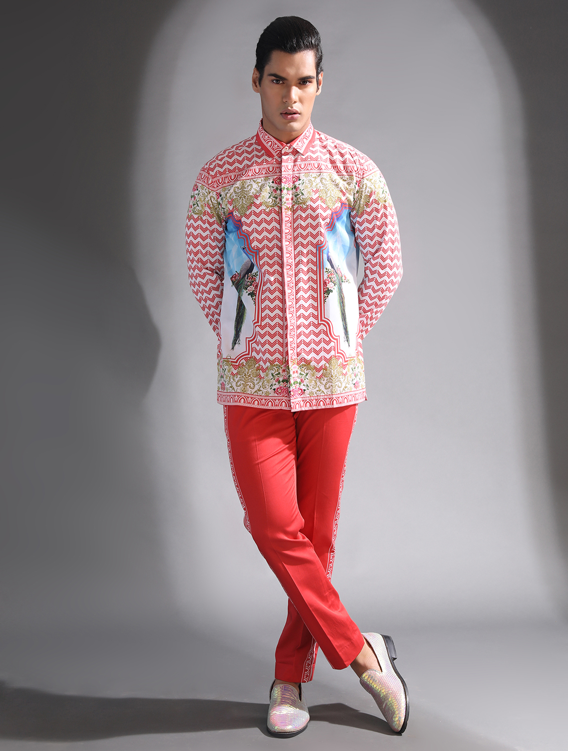 Red Baroque Signature Shirt by Mr Ajay Kumar