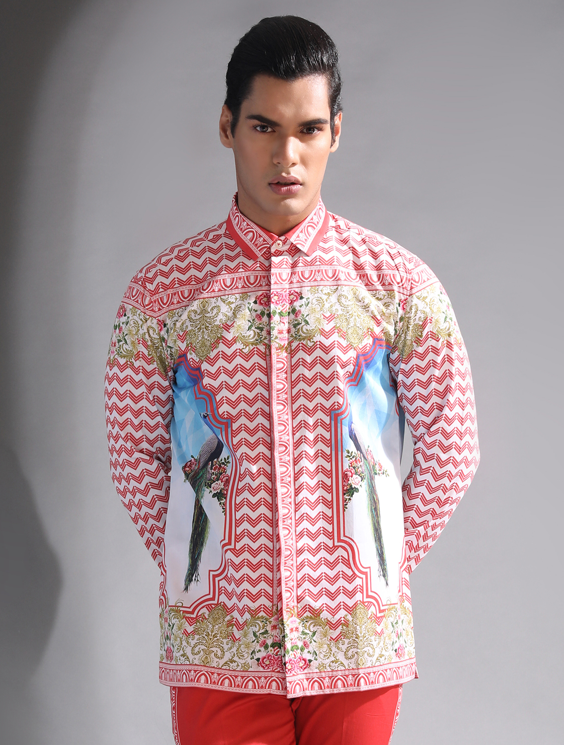 Red Baroque Signature Shirt by Mr Ajay Kumar
