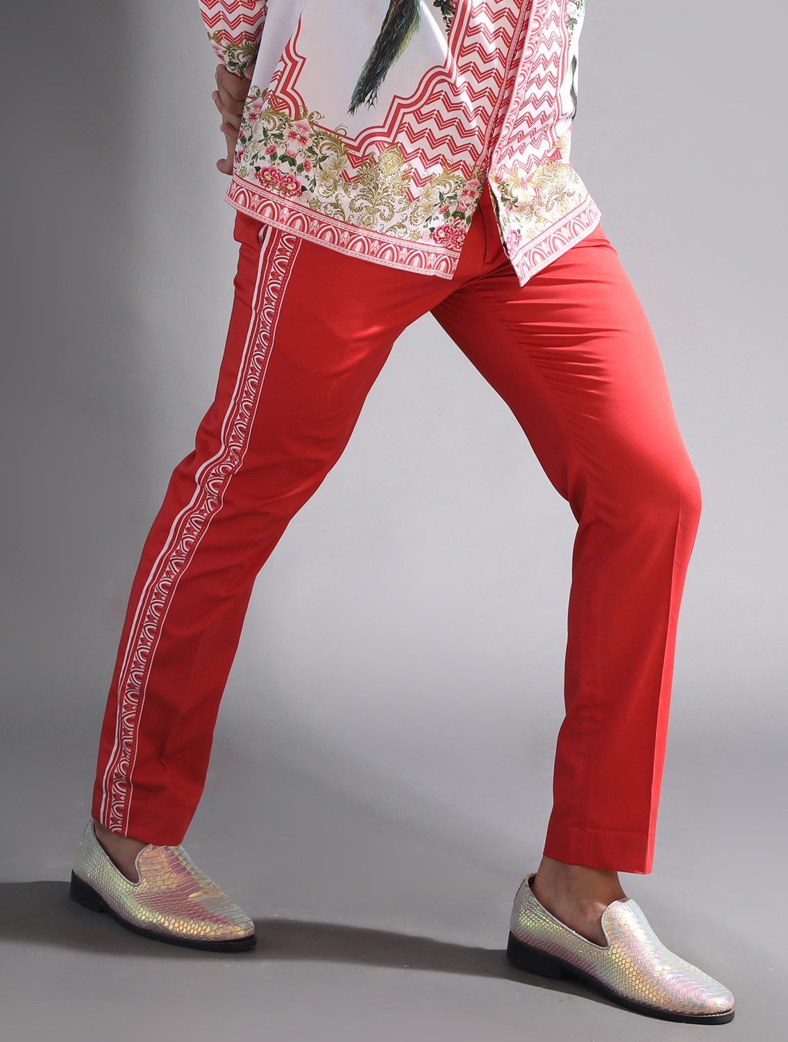Red Baroque Striper Trousers