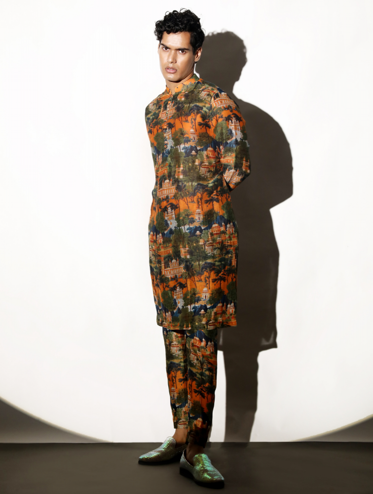 Image of Jaigarh Printed Silk Linen Coord Set