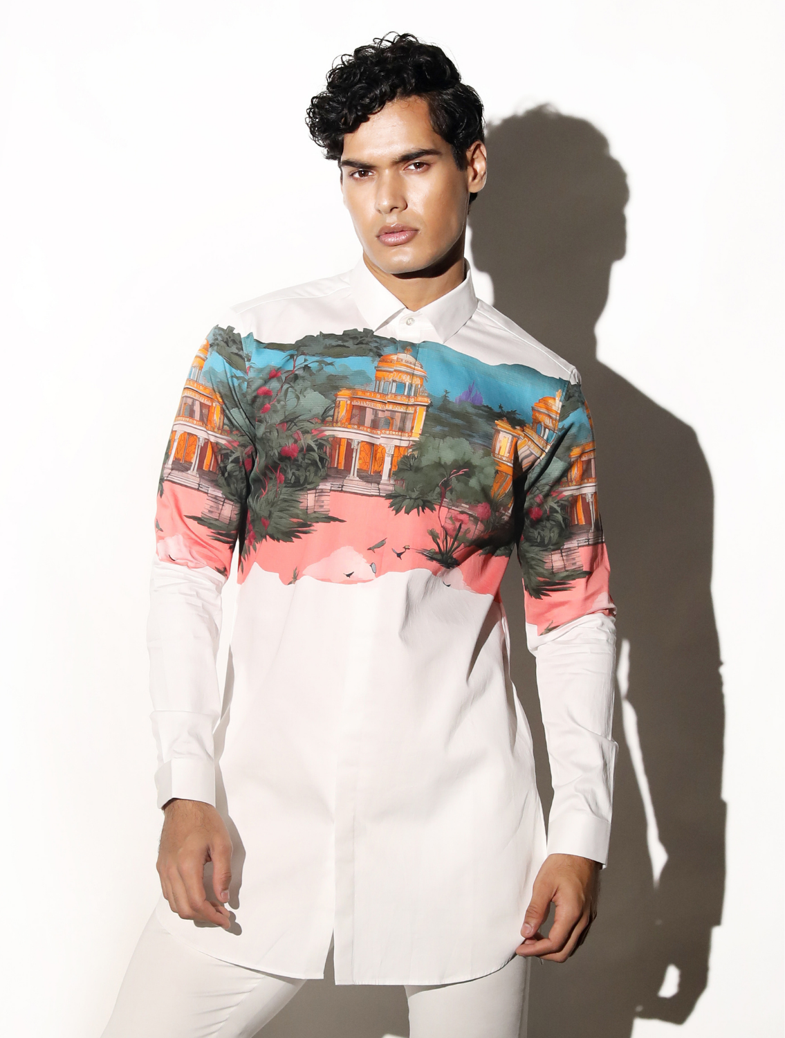 Ujjay White Engineered Printed Shirt