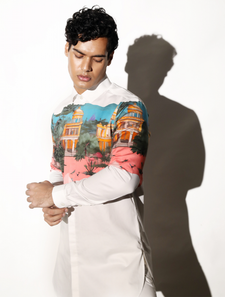 Image of Ujjay White Engineered Printed Shirt