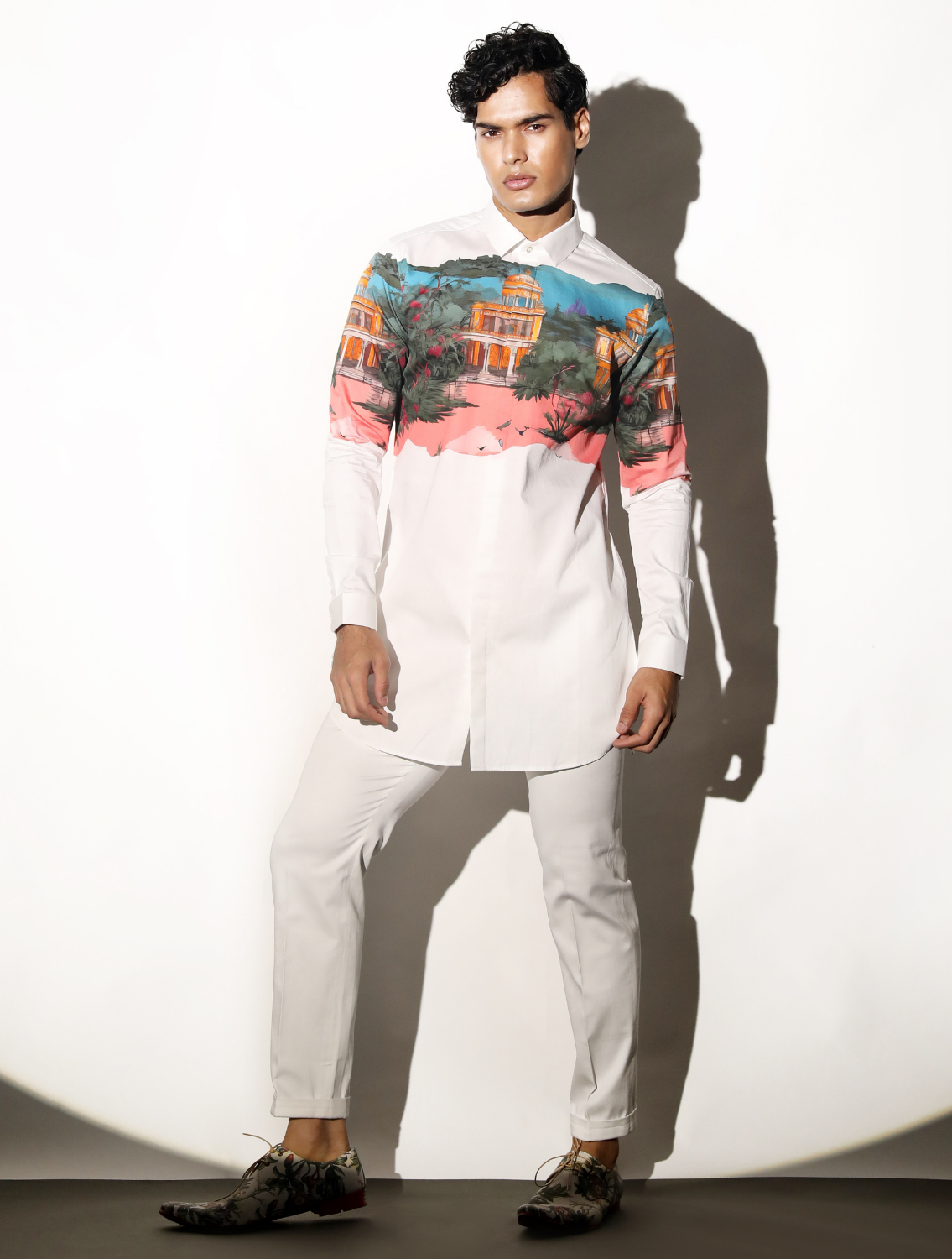 Ujjay White Engineered Printed Shirt Front