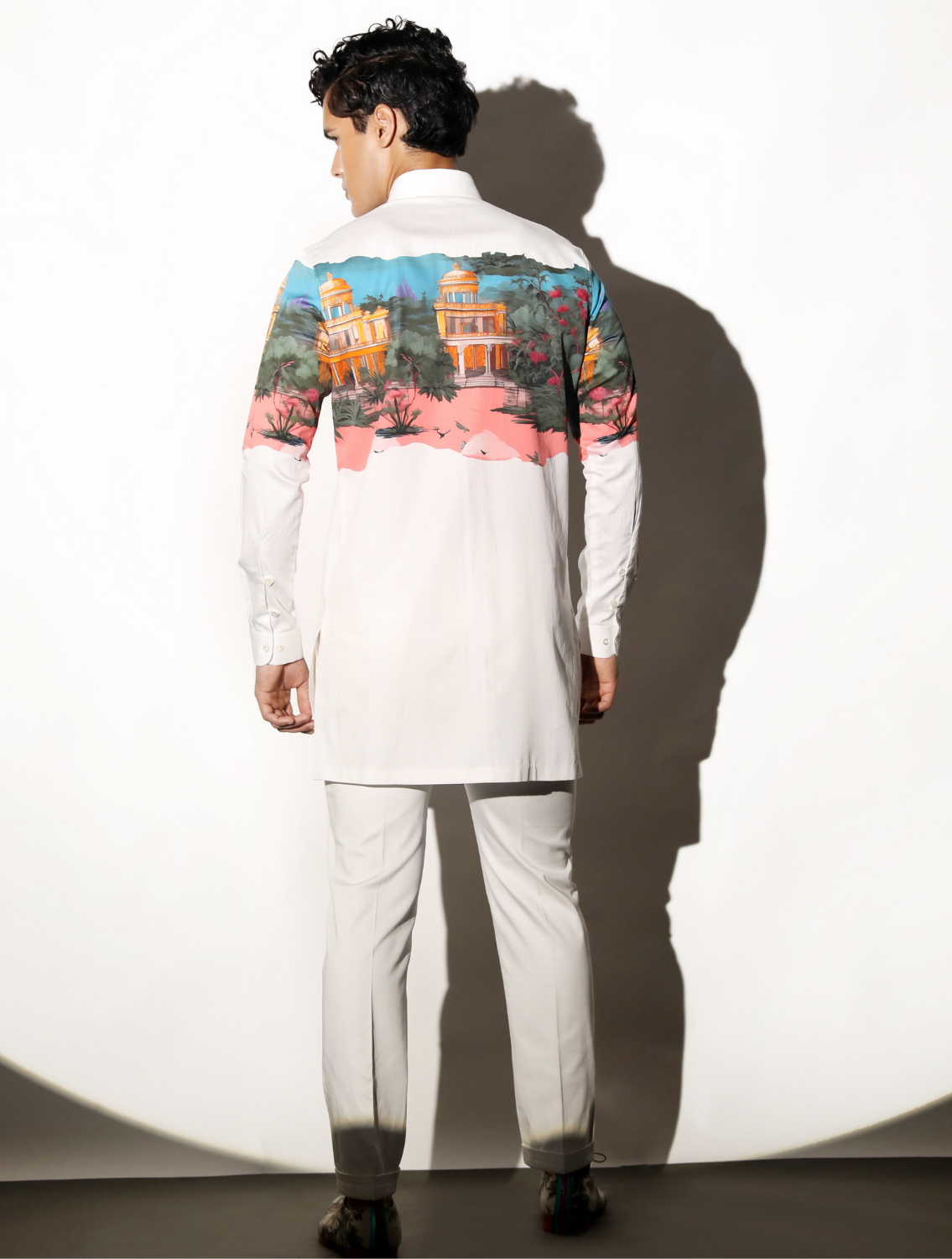 Ujjay White Engineered Printed Shirt Back