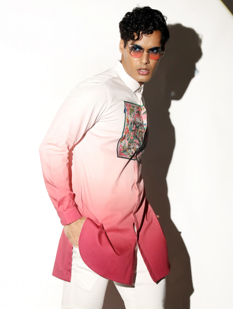 Image of Omar Red Ombre Printed Shirt