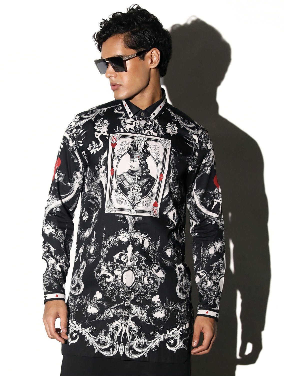 Rajsamand Taash Printed Black Shirt