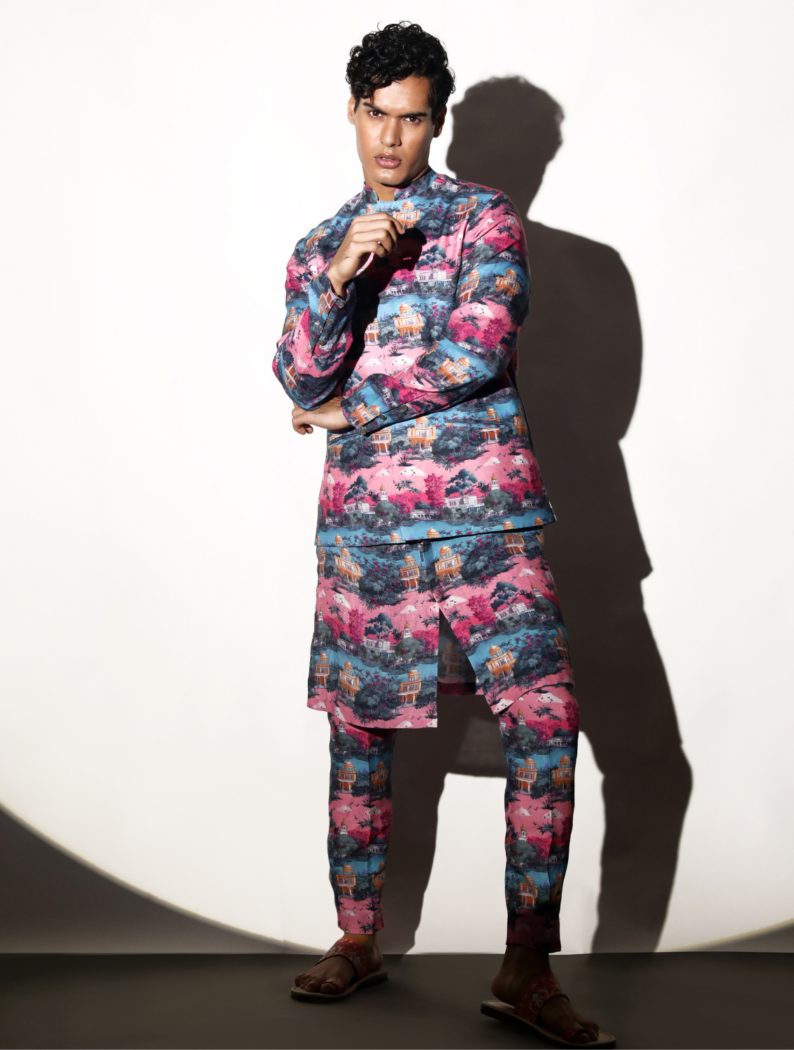 Nivas All-over Printed Linen Bundi Front