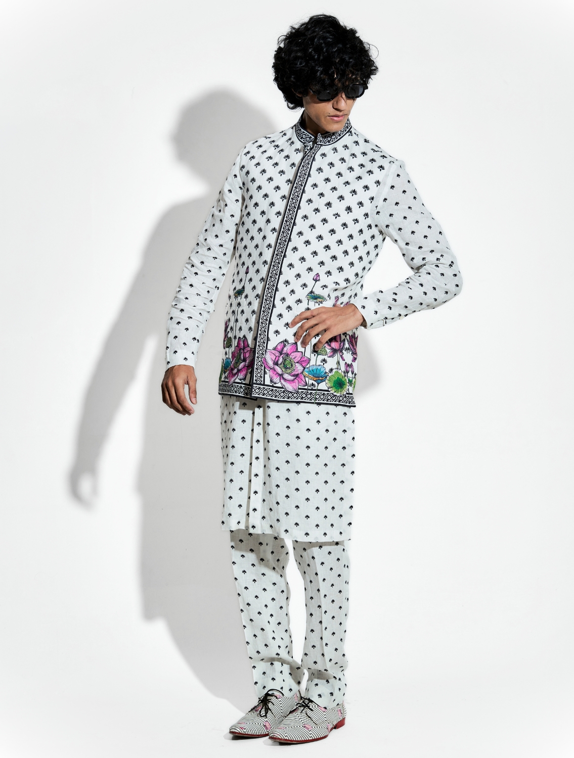 Black Buta Lotus Linen Coord Set and Bundi