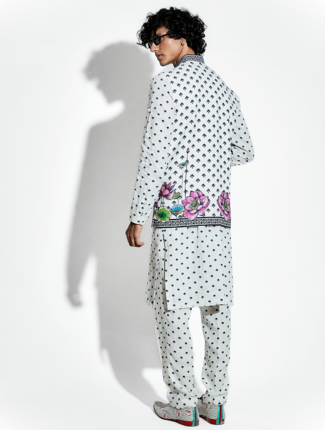 Black Buta Lotus Linen Coord Set and Bundi