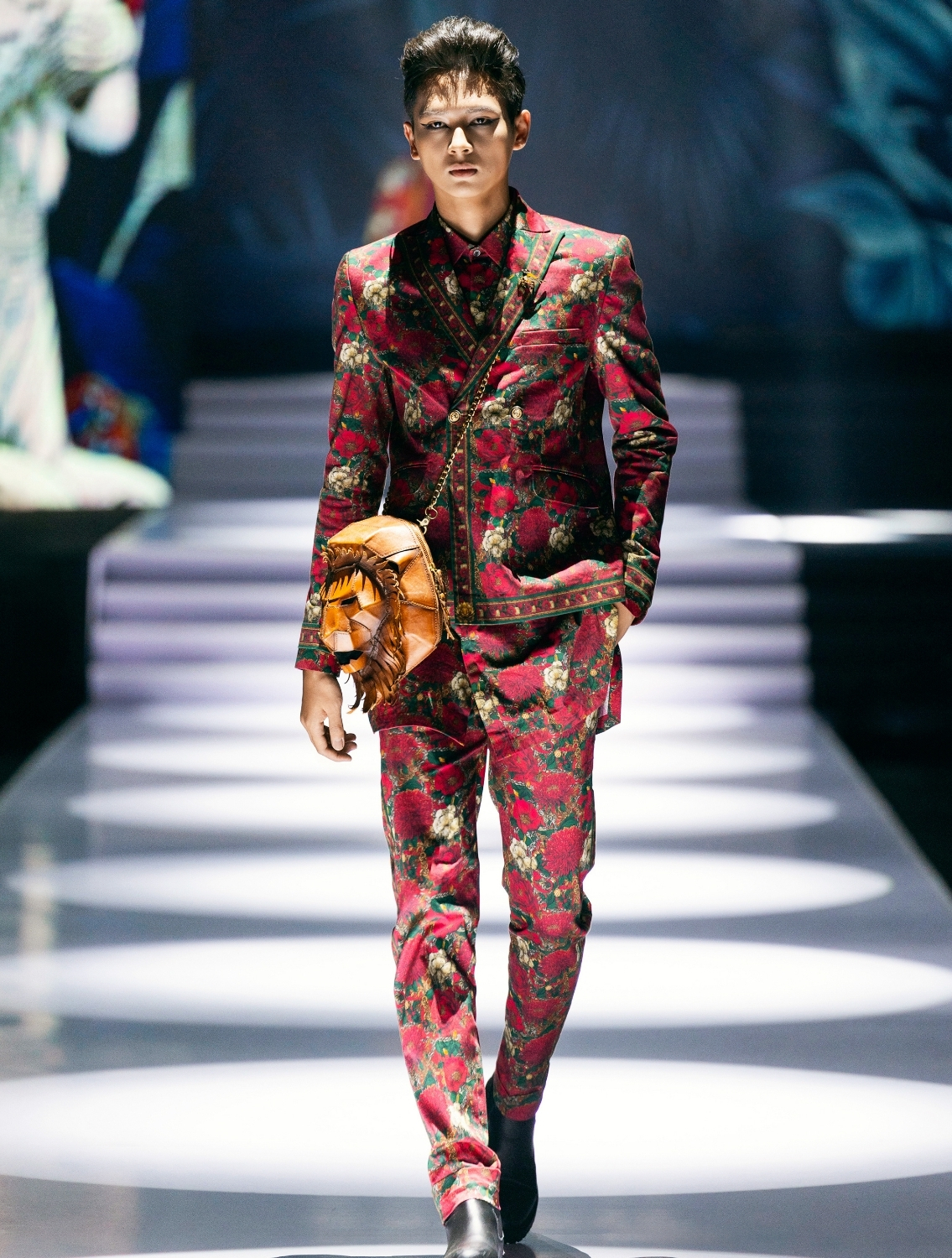 Roman Red Double Breasted Printed Suit