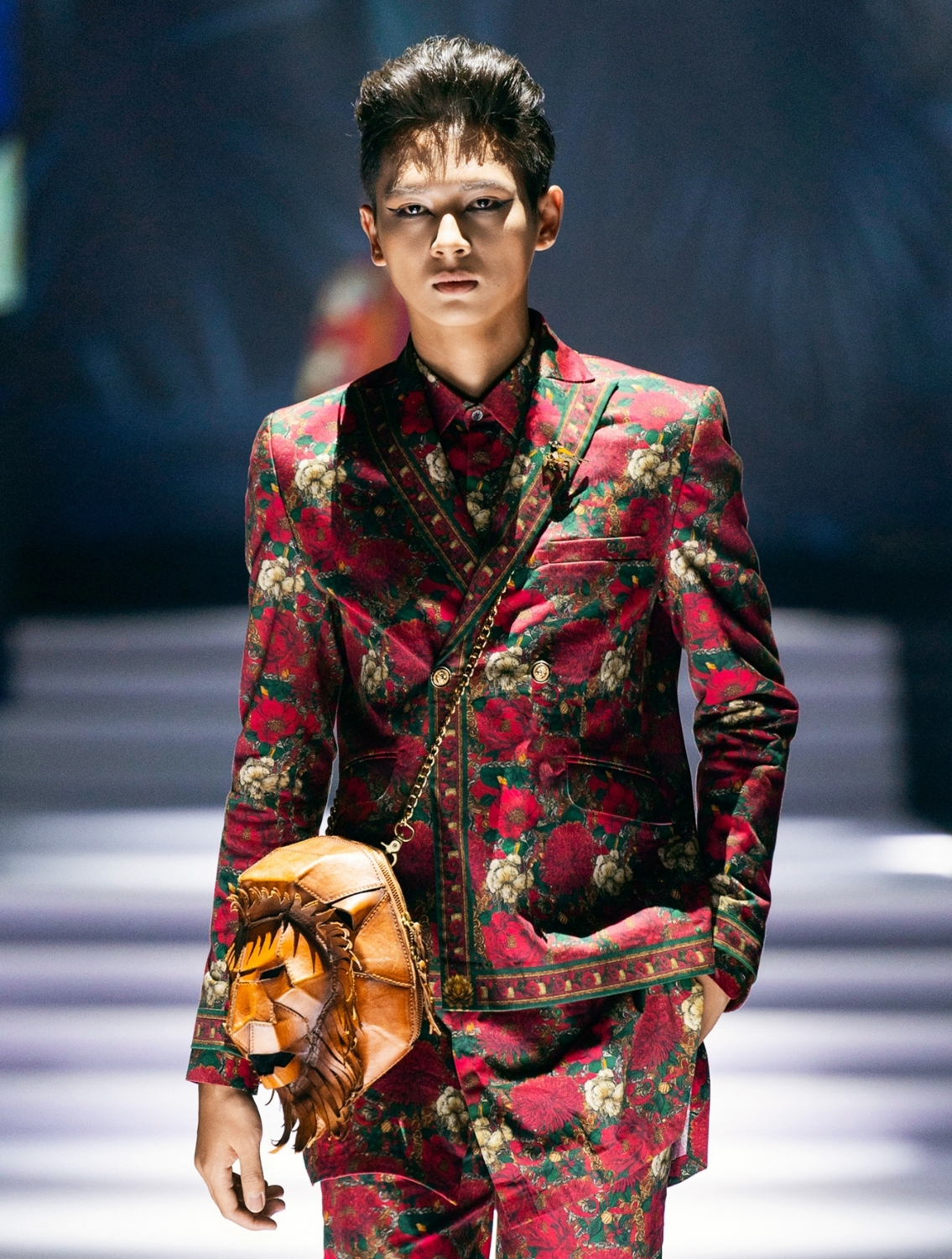 Roman Red Double Breasted Printed Suit