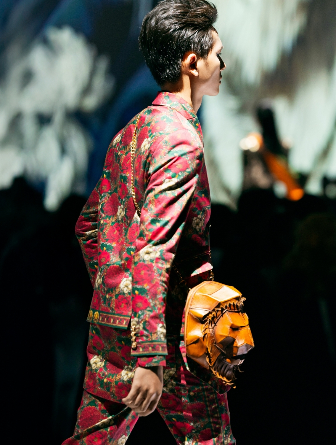 Roman Red Double Breasted Printed Suit