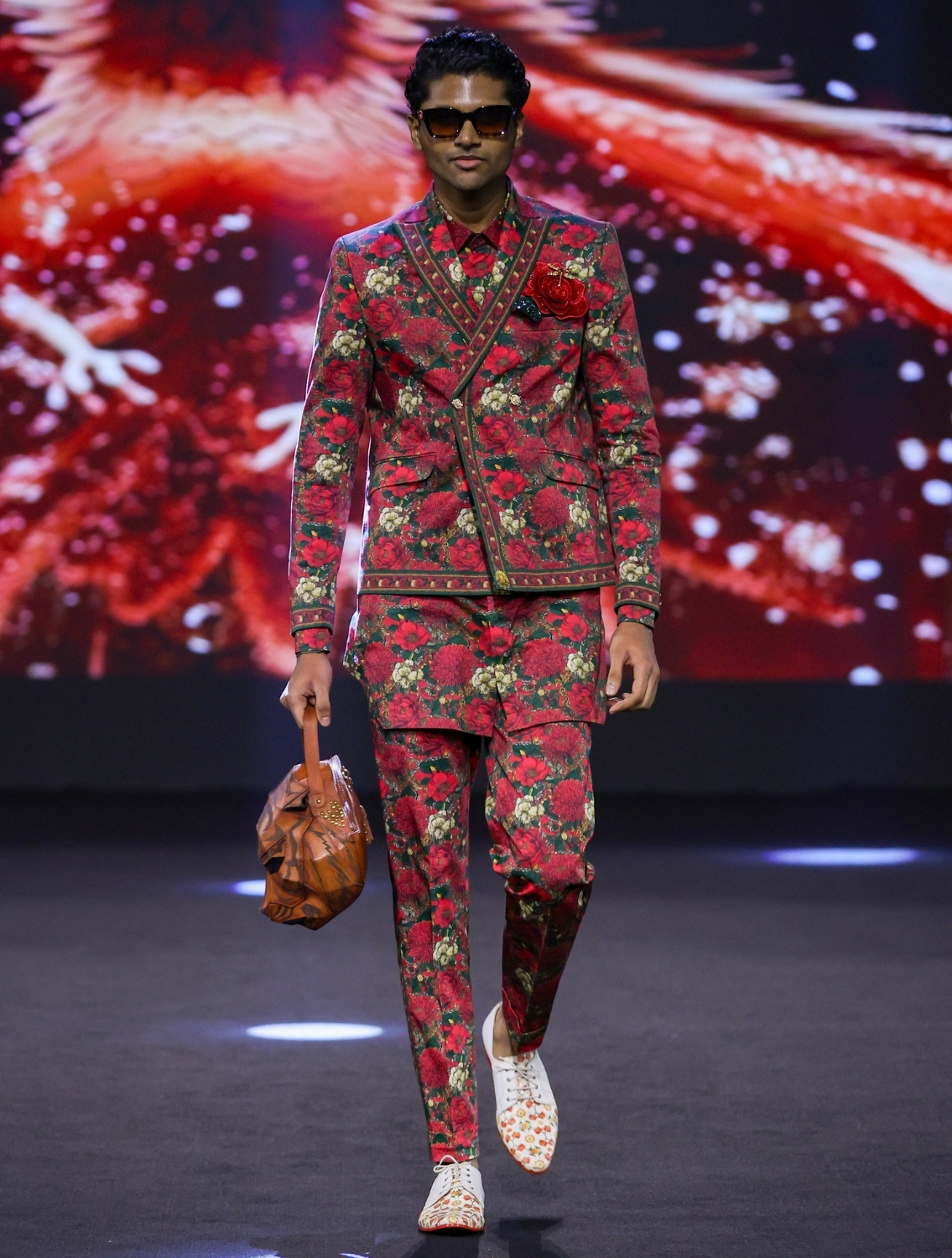 Roman Red Double Breasted Printed Suit