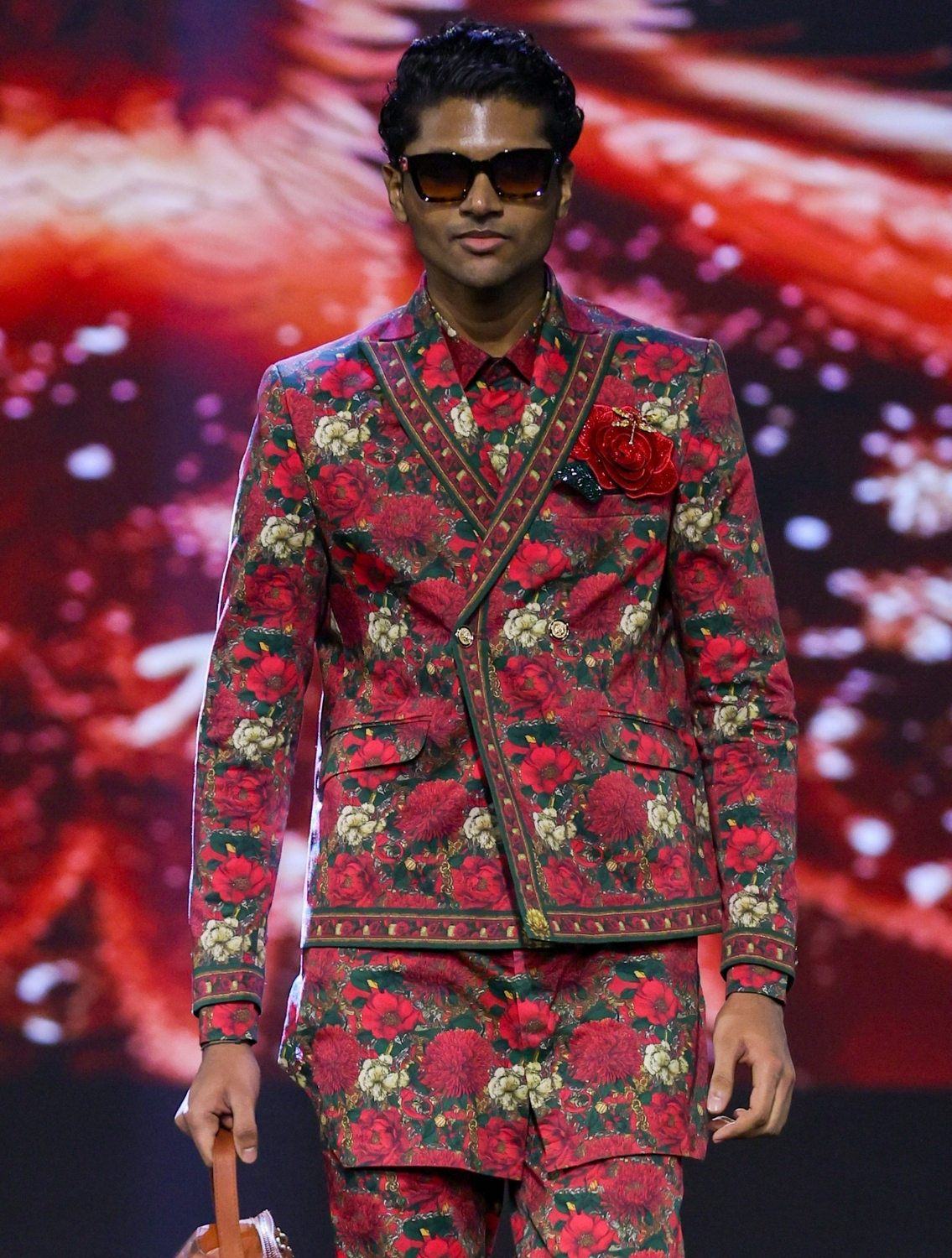 Roman Red Double Breasted Printed Suit