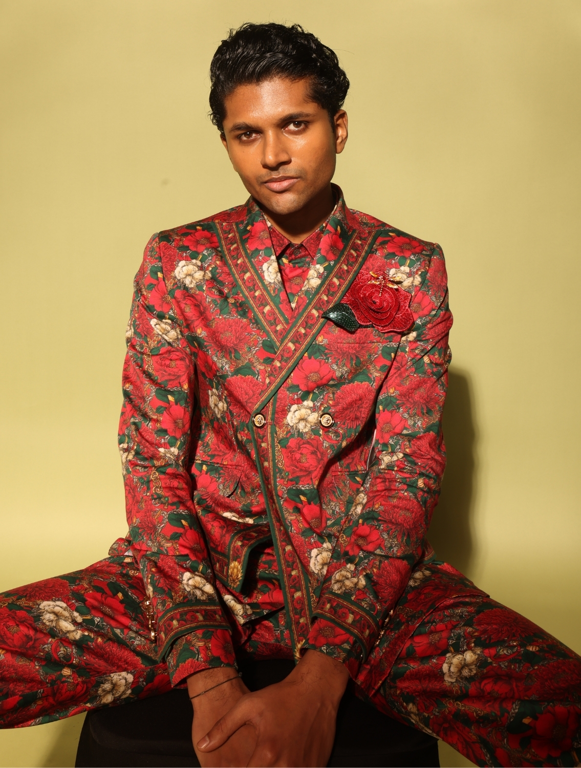 Roman Red Double Breasted Printed Suit