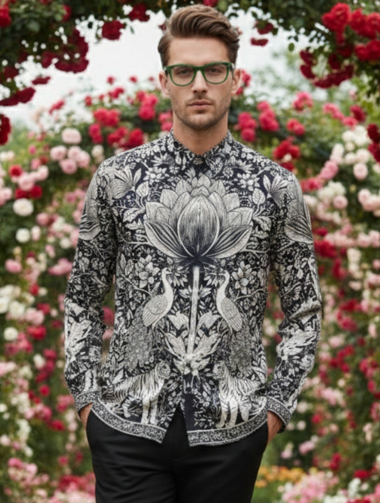 Image of Phlick Black Engineered Printed Shirt