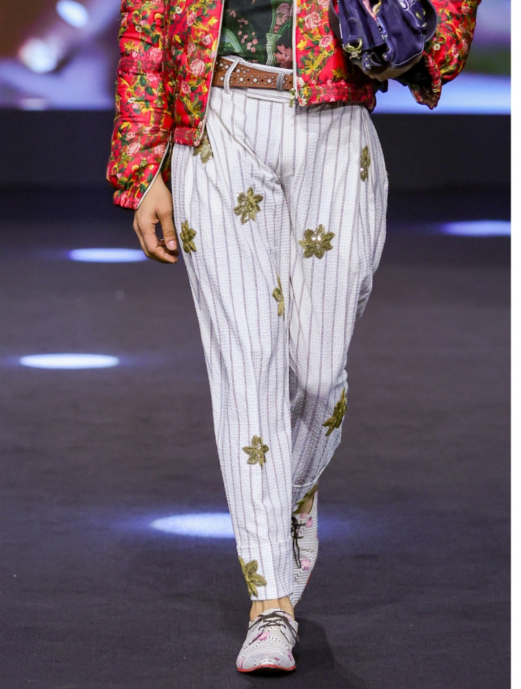 Image of Mist Phoenix Embroidered Seersucker Pants