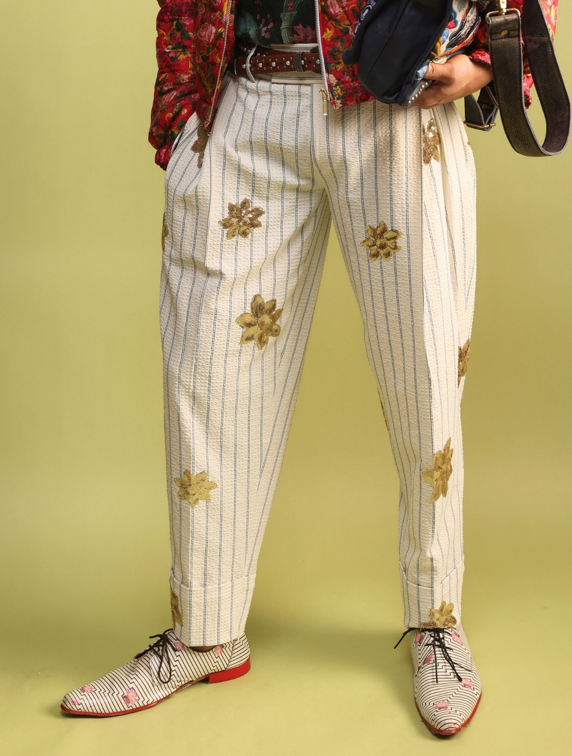 Mist Phoenix Embroidered Seersucker Pants