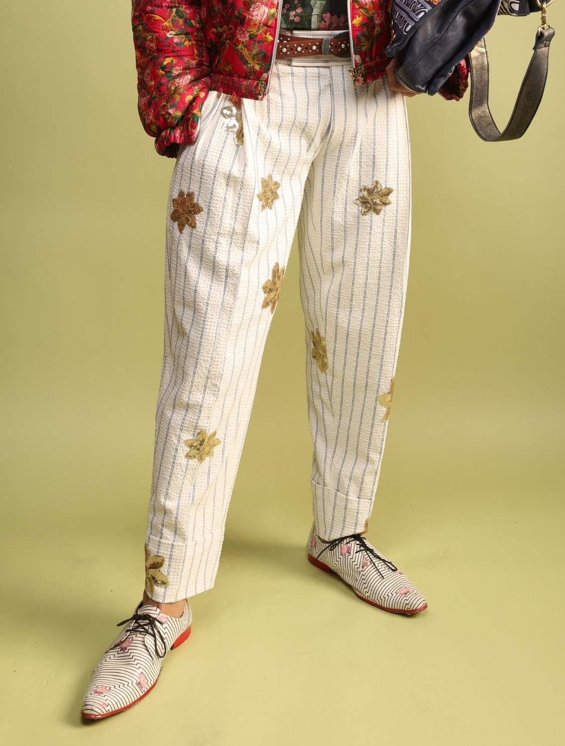 Mist Phoenix Embroidered Seersucker Pants