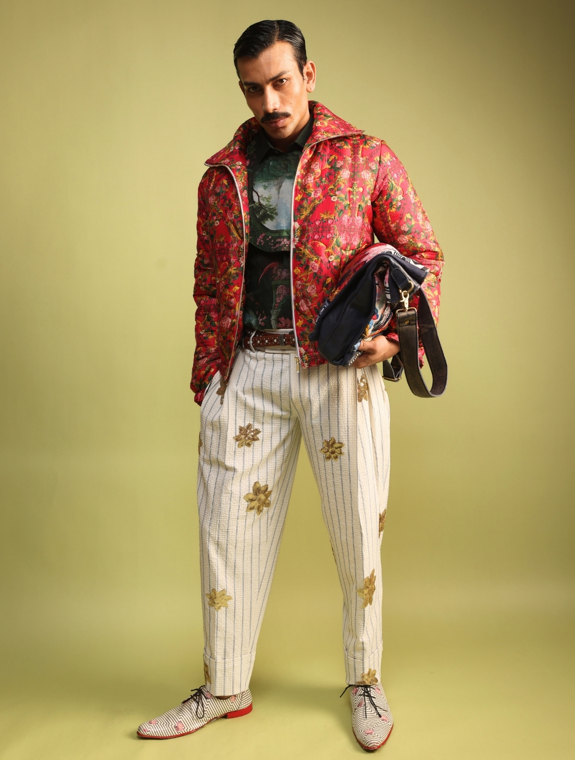 Mist Phoenix Embroidered Seersucker Pants