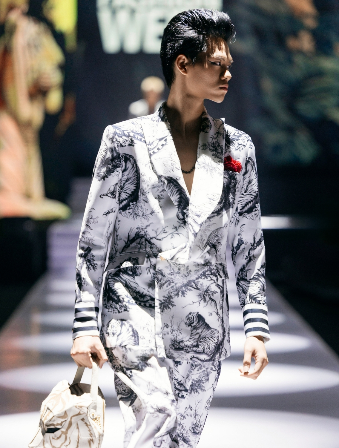 Daryl White Double Breasted Printed Blazer