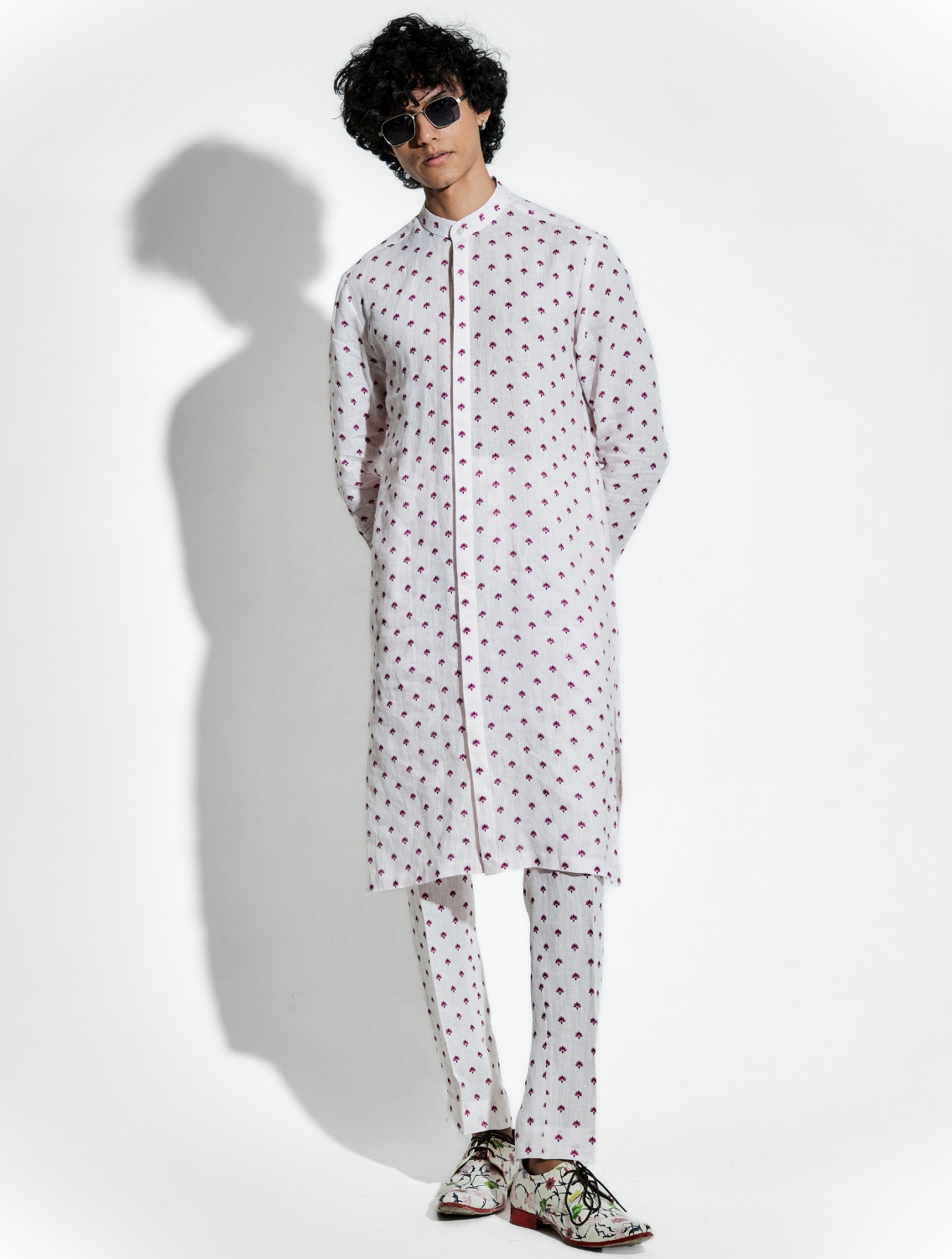 Pink Buta Lotus Linen Coord Set