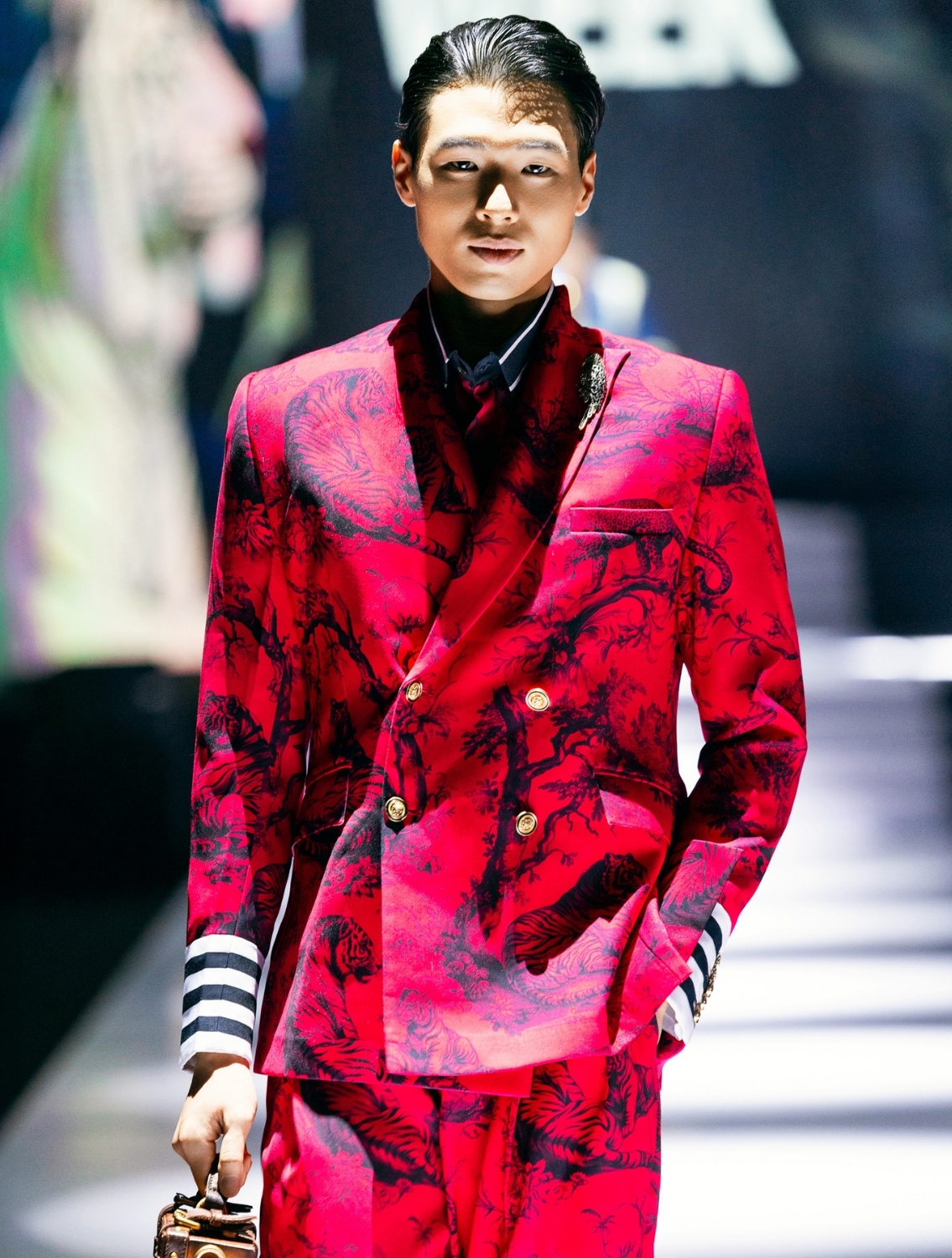 Juoy Red Double Breasted Printed Blazer