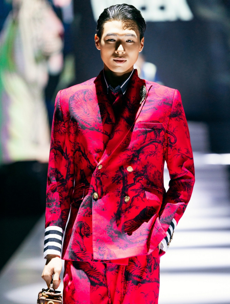 Image of Juoy Red Double Breasted Printed Blazer