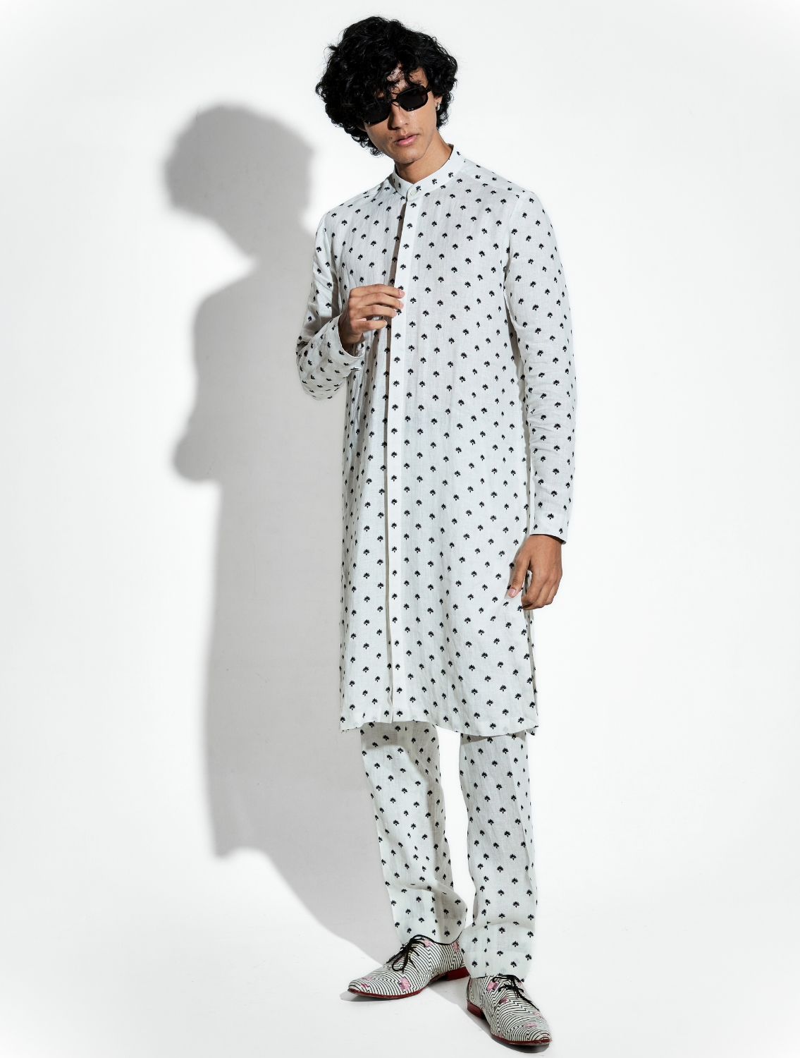 Black Buta Lotus Linen Coord Set
