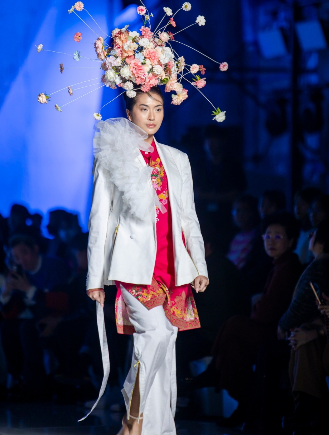 White Ruffled Blazer with Zippers