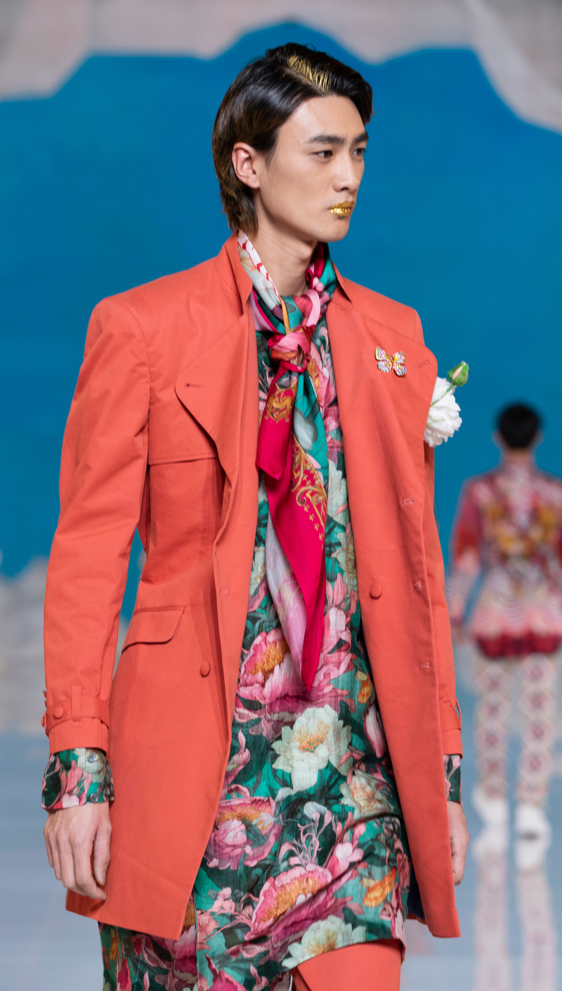 Paradise Orange Trenchcoat Set Gangtok Silk Linen Kurta