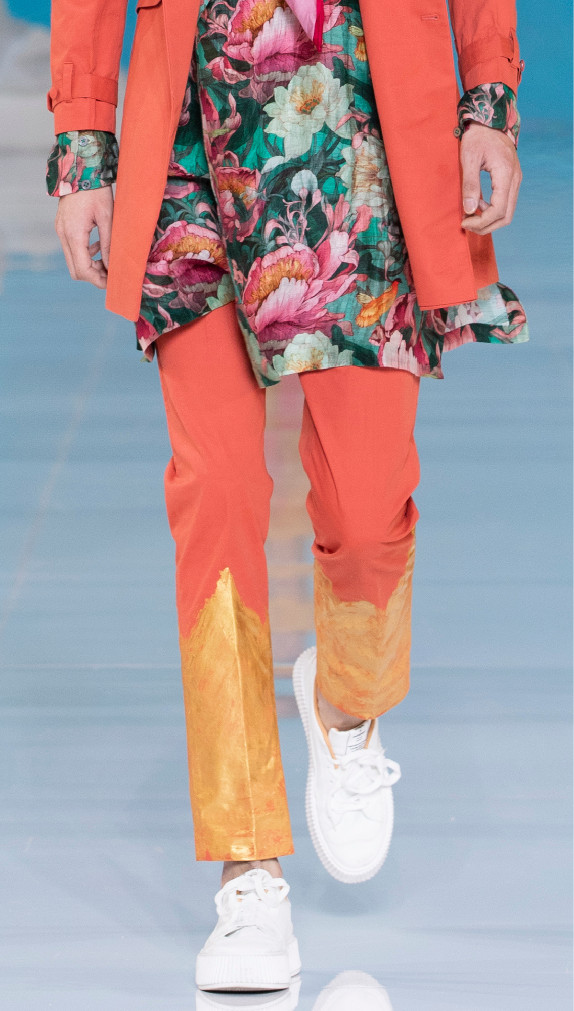 Paradise Orange Trenchcoat Set Gangtok Silk Linen Kurta