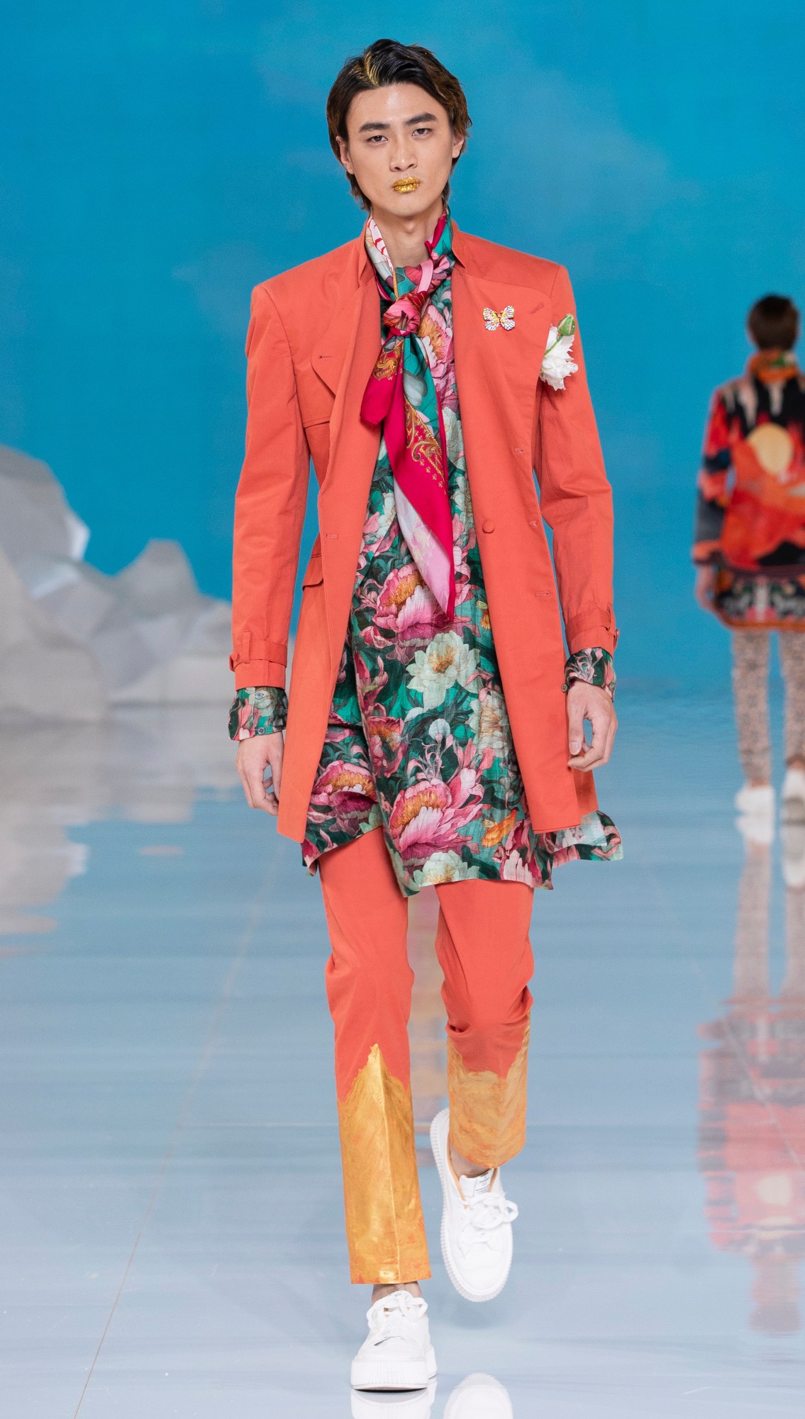 Paradise Orange Trenchcoat Set Gangtok Silk Linen Kurta