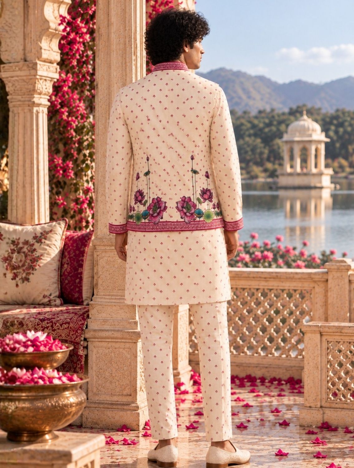 Sabhya Lotus Linen Kurta Bundi Set