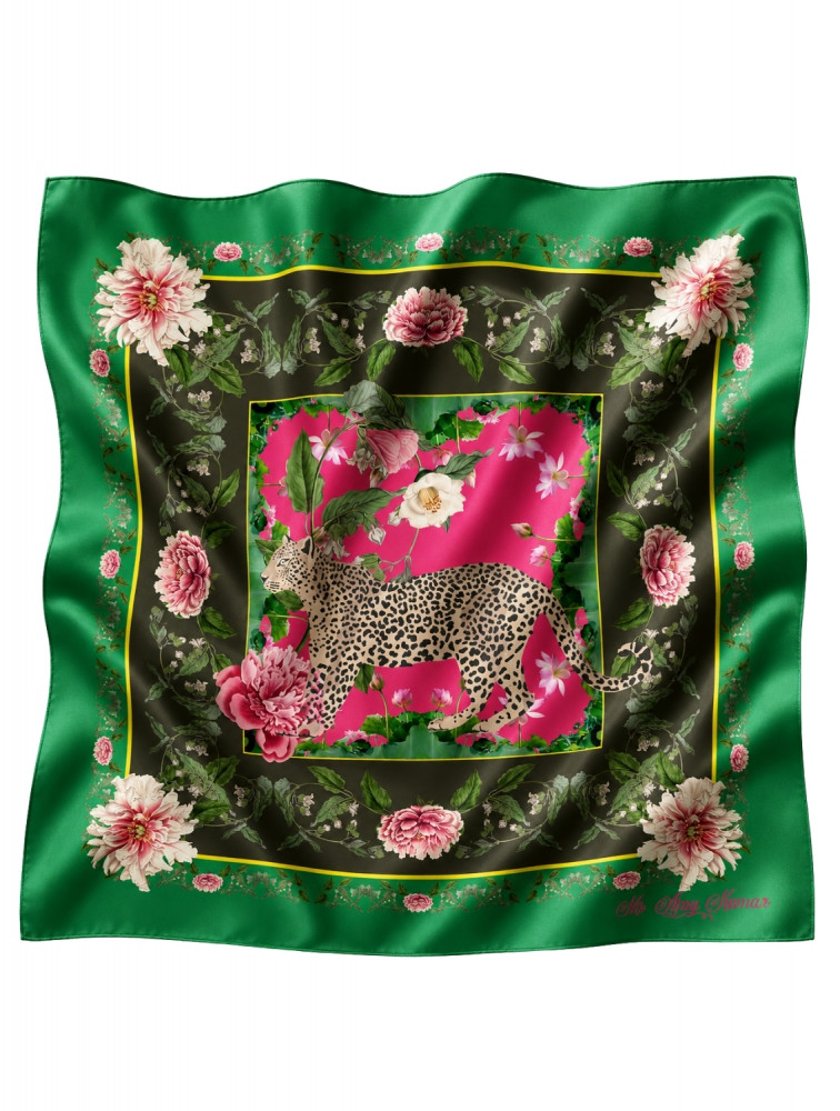 Image of Green Leopard Printed Scarf