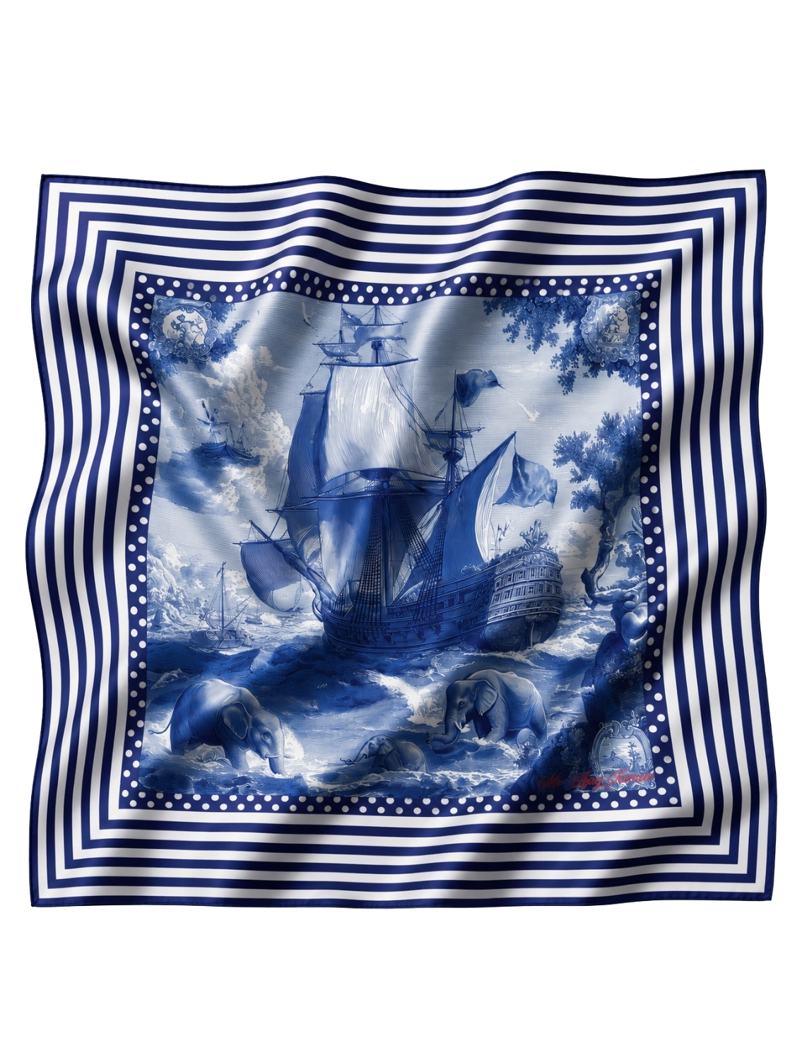 Blue Striper Sailboat Scarf