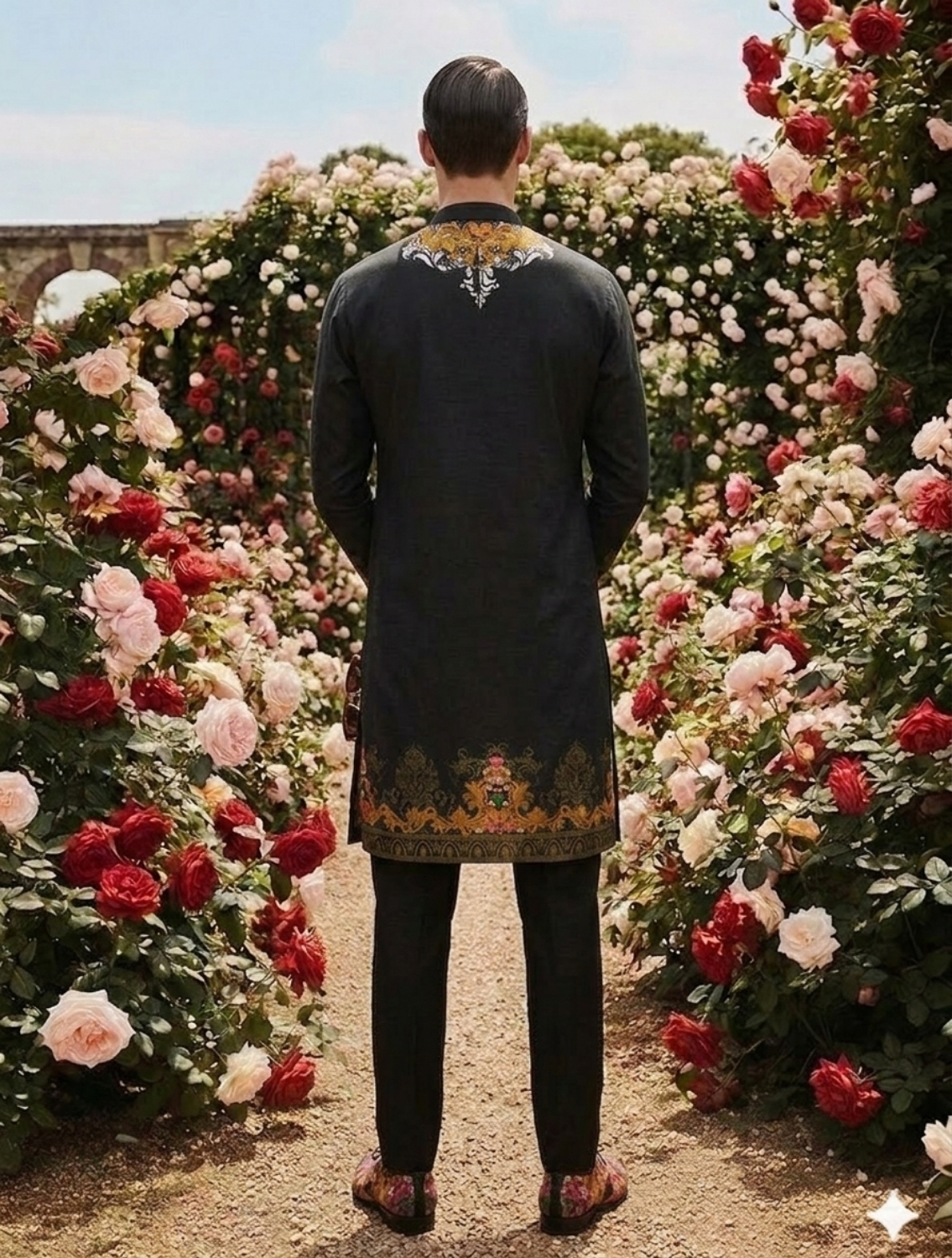 Monarch Black Engineered Printed Kurta