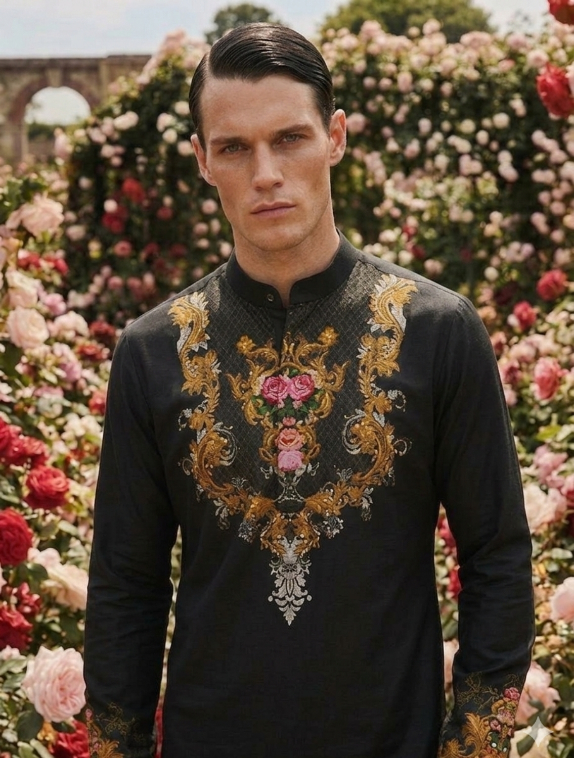 Monarch Black Engineered Printed Kurta