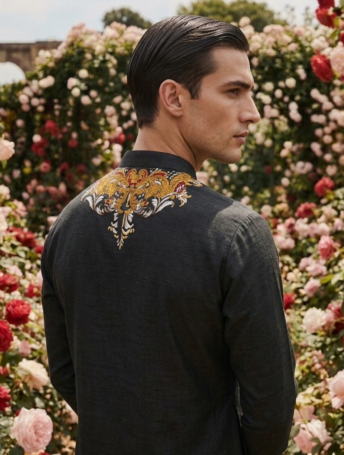 Monarch Black Engineered Printed Kurta