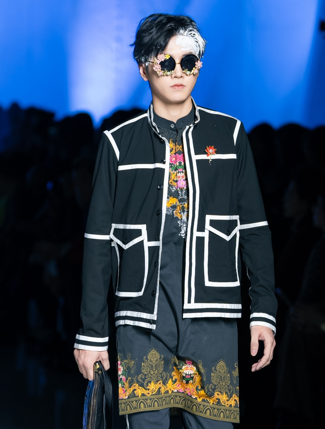 Monarch Black Engineered Printed Kurta