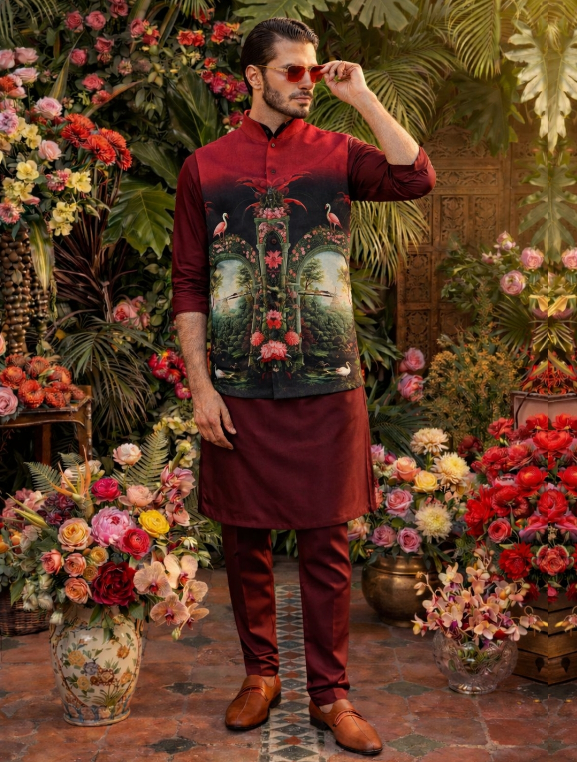 Garh Maroon Linen Waistcoat