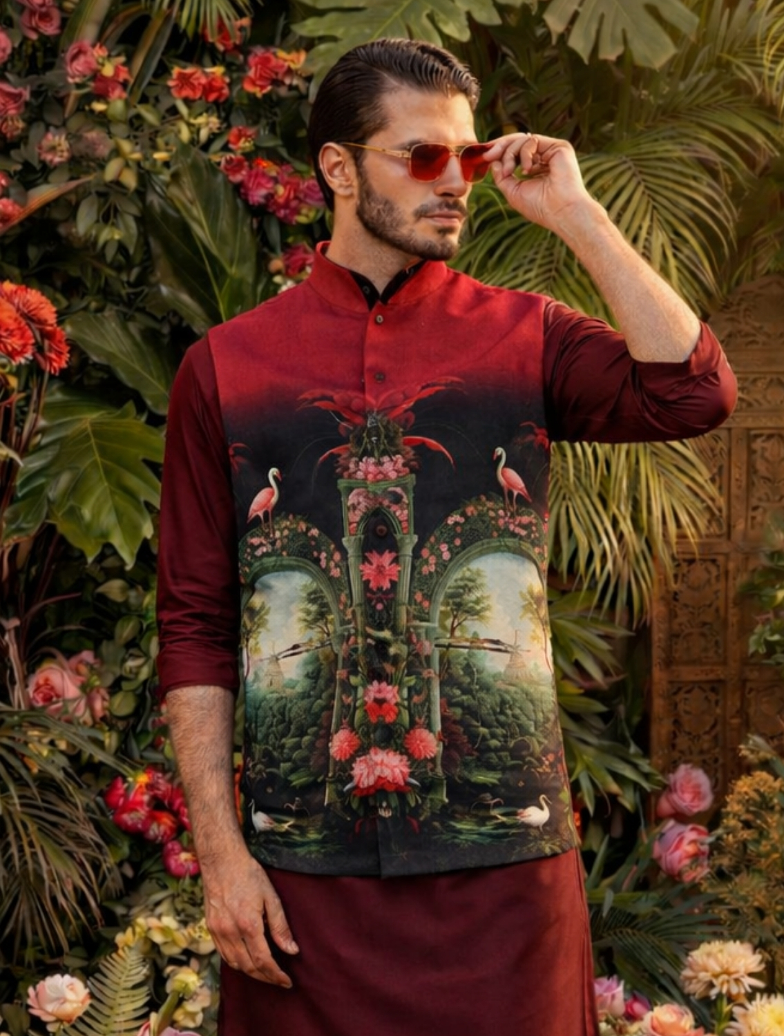 Garh Maroon Linen Waistcoat