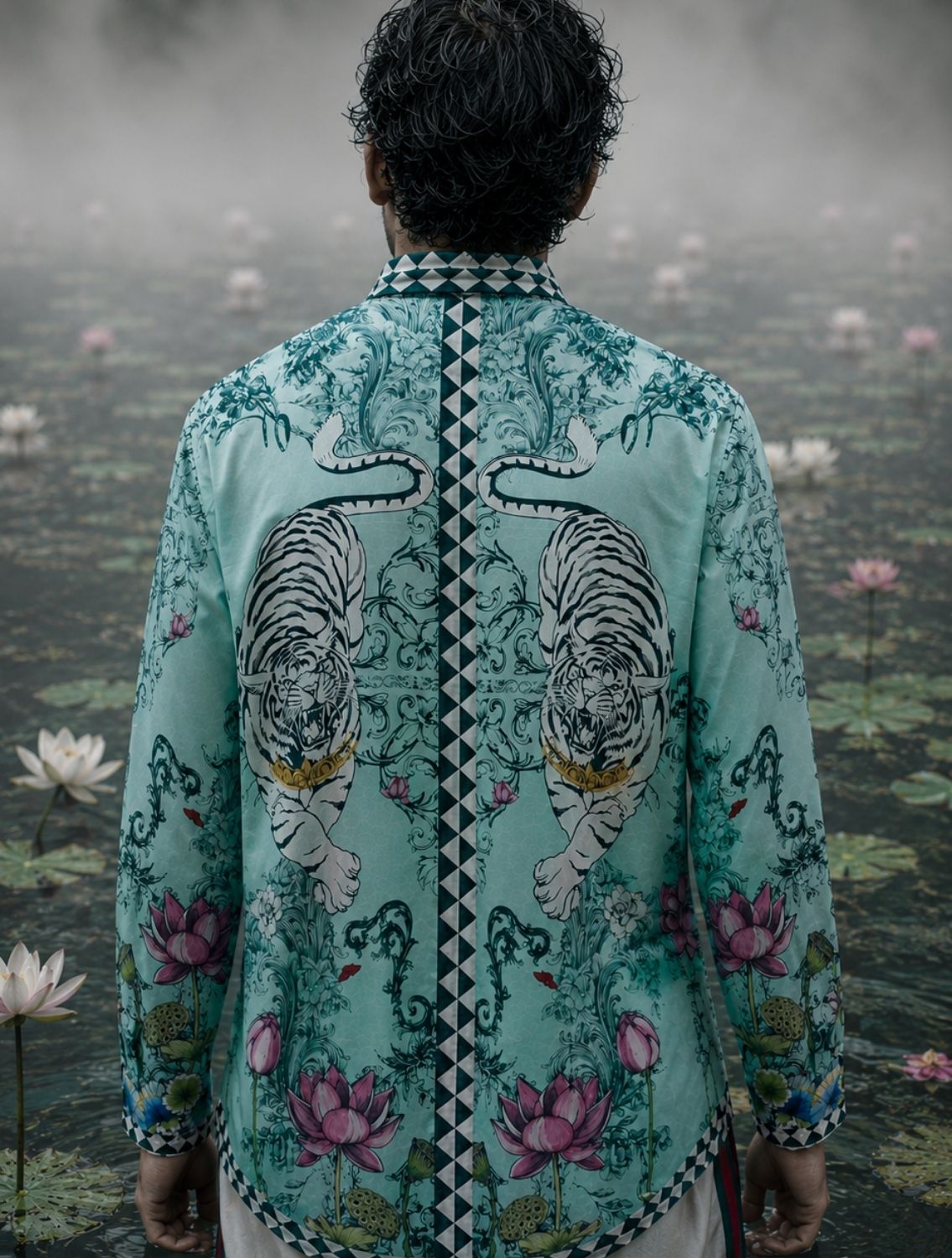 Aavesh Aqua Lotus Tiger Shirt