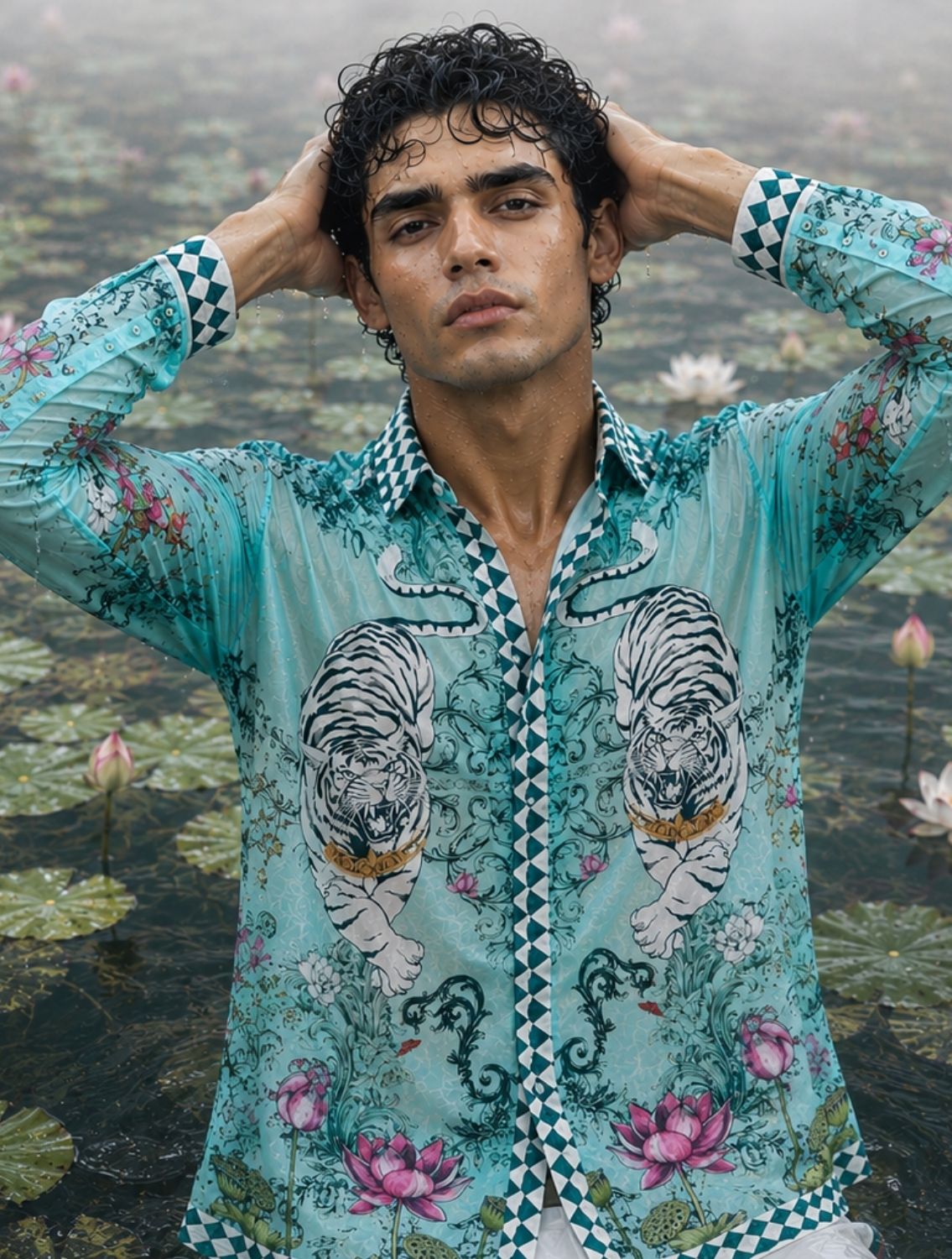Aavesh Aqua Lotus Tiger Shirt