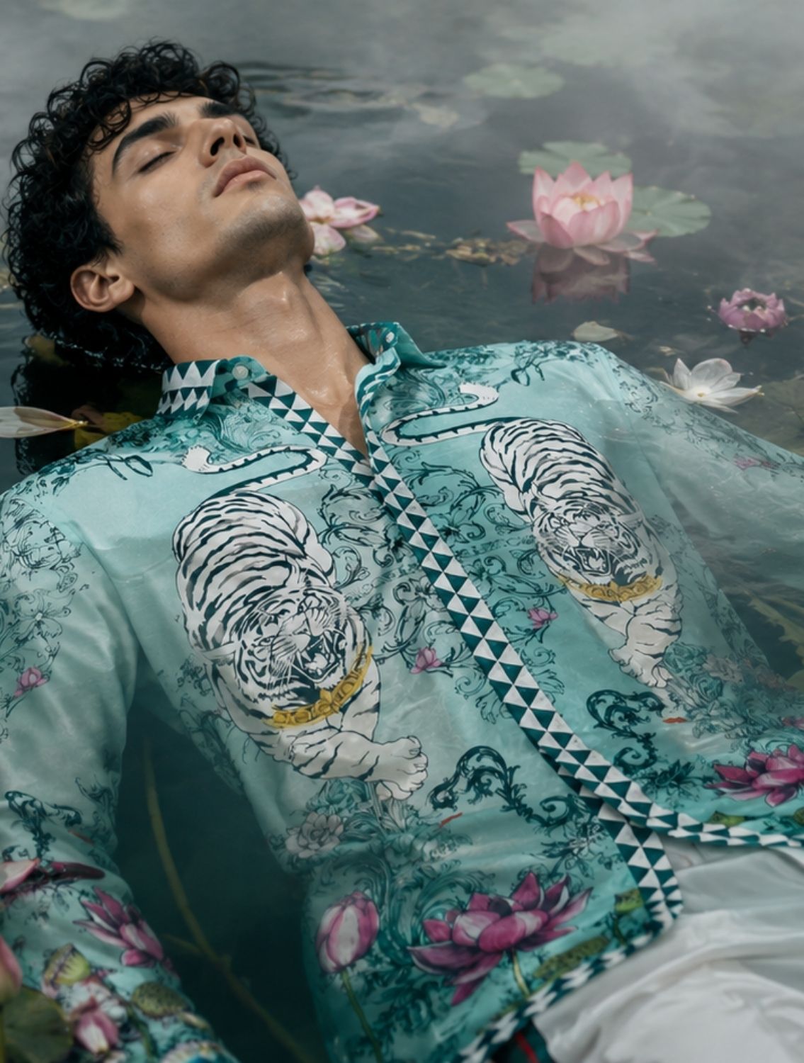 Aavesh Aqua Lotus Tiger Shirt